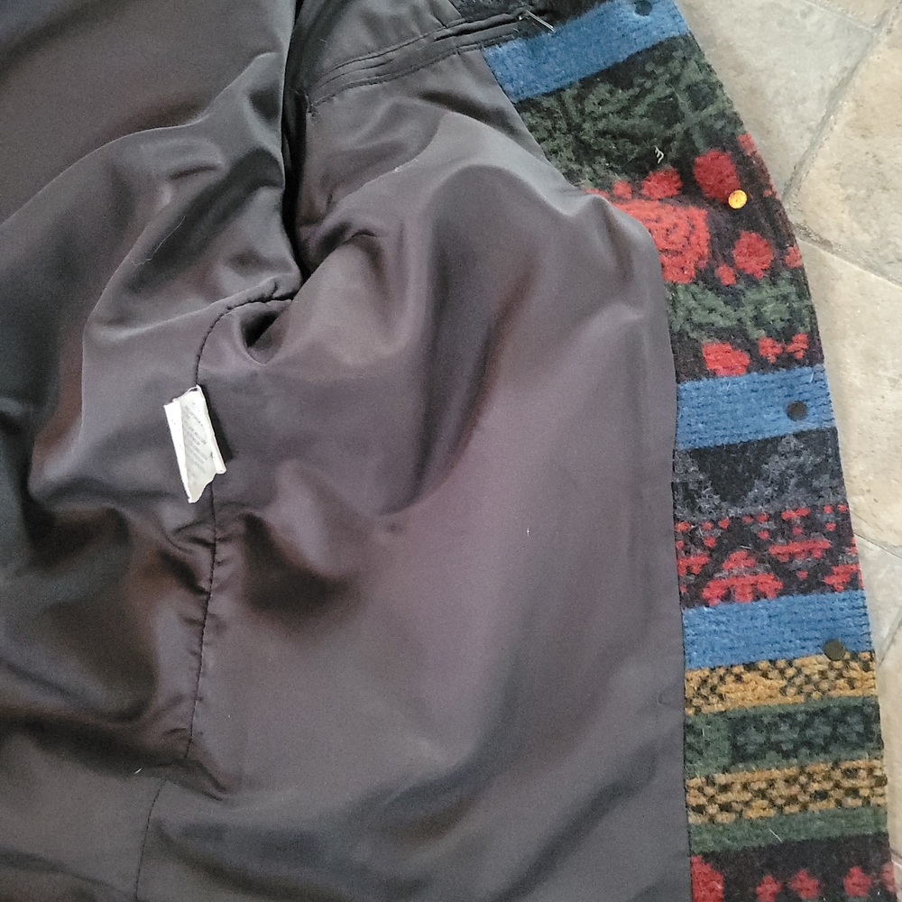 Vintage Woolrich Floral Print Coat Large Leather Trim Pockets - Picture 13 of 14